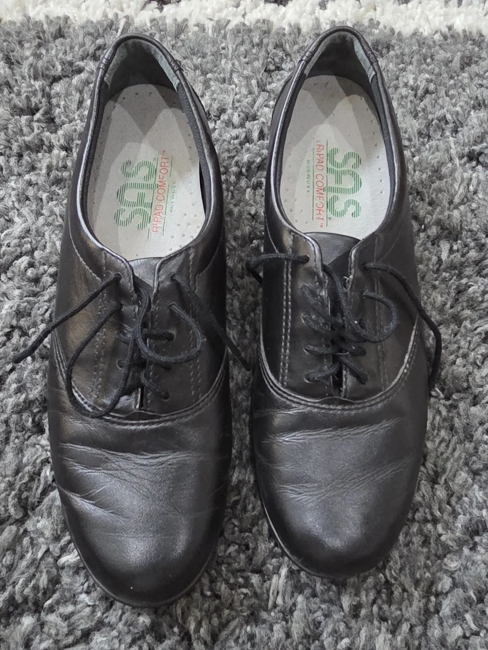 SAS Ladies 8 S (Slim) Whisper Black Leather Tripad Comfort Oxford Walking USA